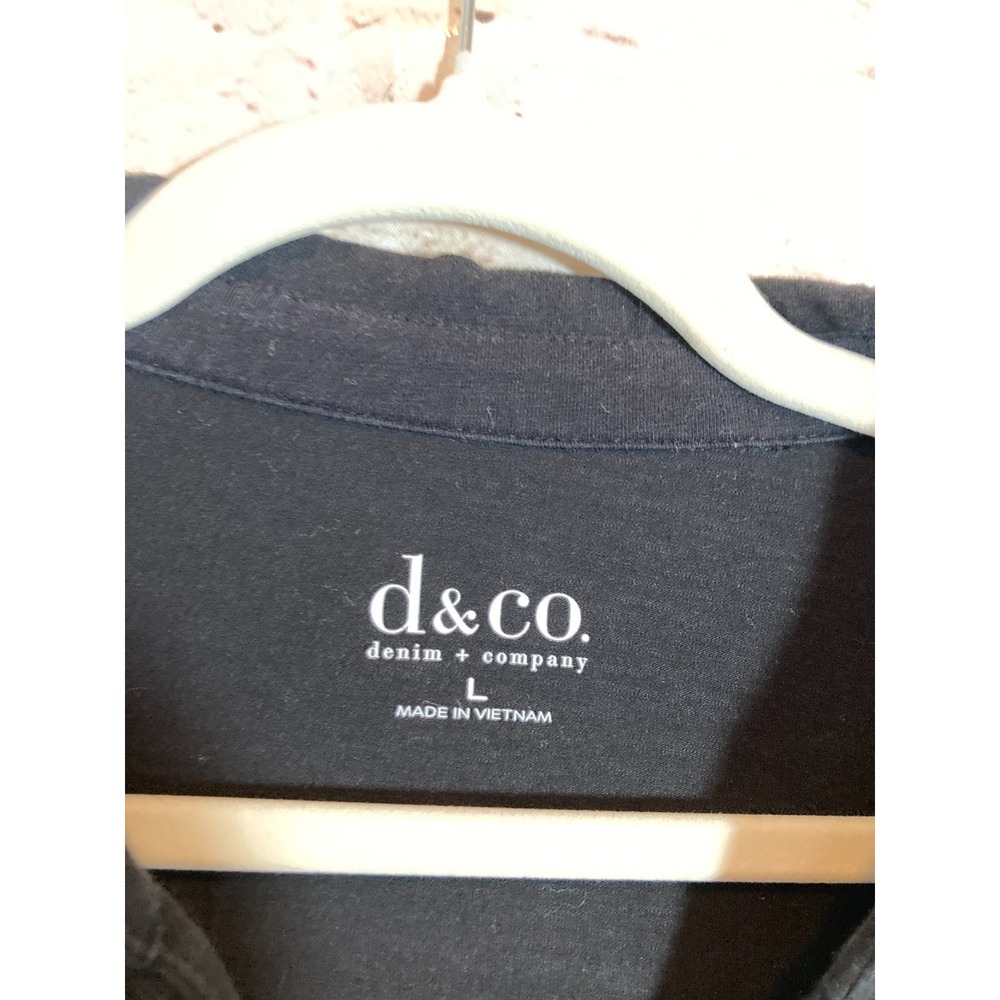 D&Co. Top Womens Large Black Button Up Jersey Cotton Stretch Pearl Buttons - Picture 2 of 11